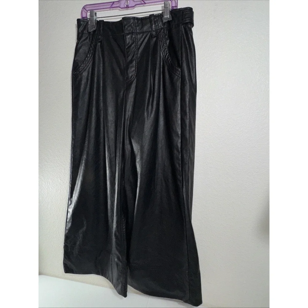 We The Free Vegan Afton Trouser Size 14 Black Faux Leather Wide Leg Jeans Goth